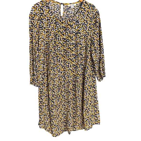 Boden Dresses & Skirts - Boden Women Navy Yellow White Ditsy Floral Print Midi Dress Keyhole Neck